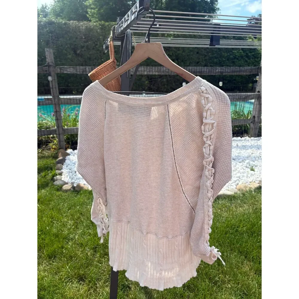 Free People Crosstown Traffic Braided Sleeve Sweater XS Cream Beige RARE